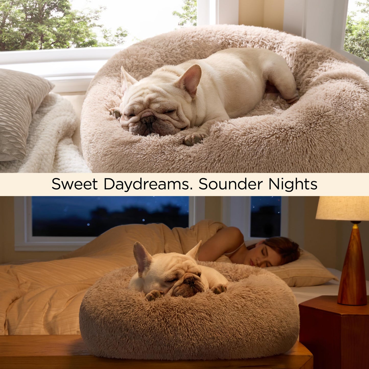 Bedsure Calming Cat Beds for Indoor Cats - Small Cat Bed Washable 20 inches, Anti-Slip Round Fluffy Plush Faux Fur Pet Bed, Fits up to 15 lbs Pets, Camel