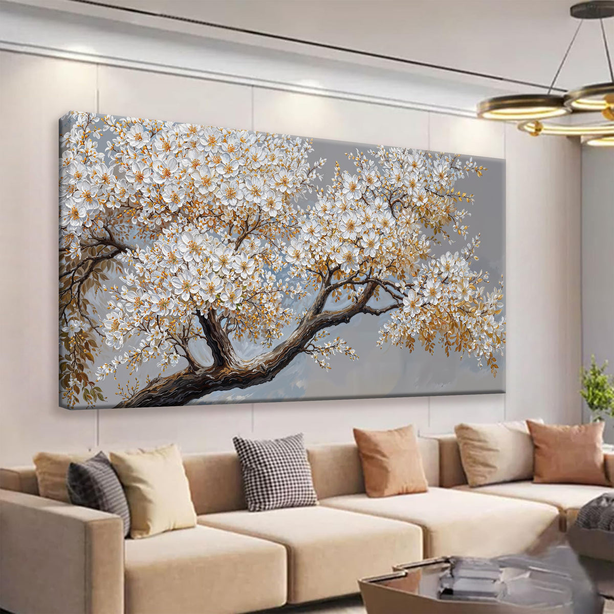 Canvas Wall Art Decor White Flowers On Tree Artwork Wall Decor Living Room Canvas Prints Modern Wall Art For Office Kitchen Canvas Prints Decor 24x48 Inch