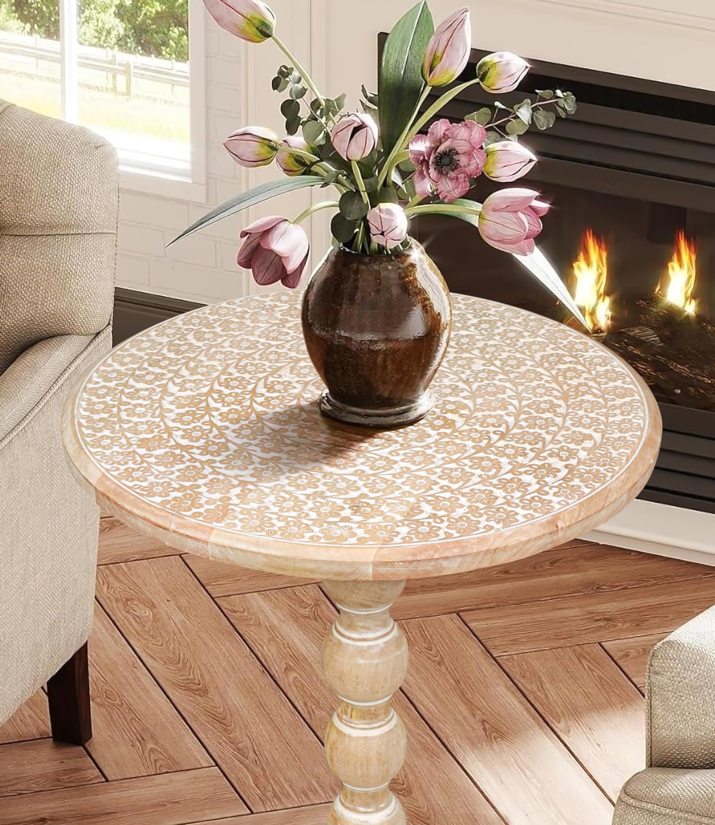 End Tables for Living Room– SideTables for Small Spaces, Modern Accent Nightstand with Hand-Carved Top & Solid Wood Tables for Living Room, Bedroom, Office – 18x22 White wash