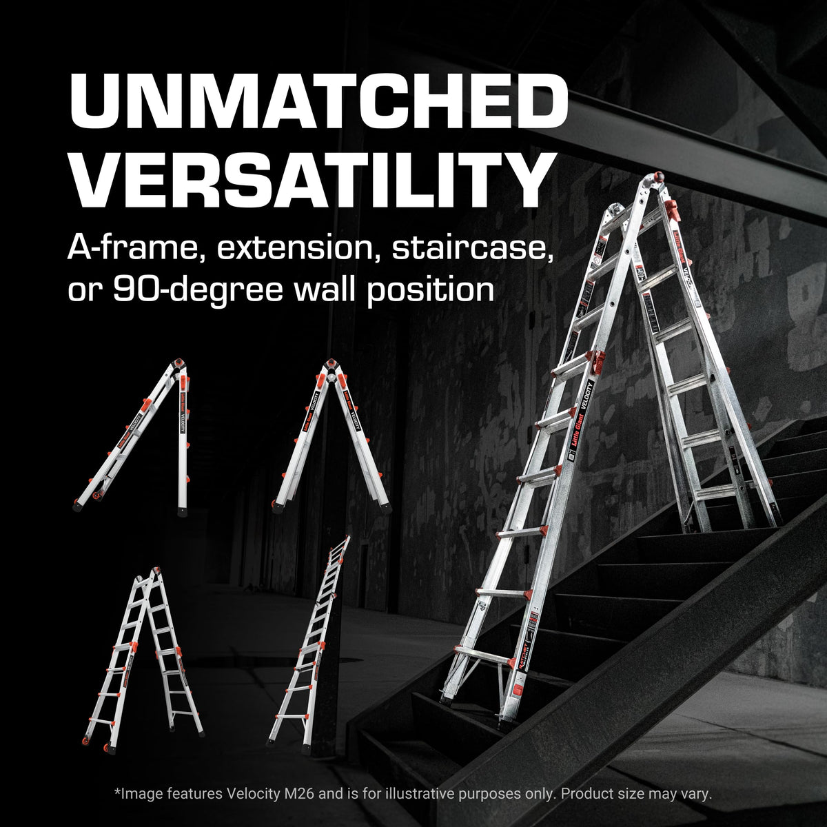 Little Giant Ladders, Velocity with Wheels, M17, 17 Ft, Multi-Position Ladder, Aluminum, Type 1A, 300 lbs Weight Rating, (15417-001)