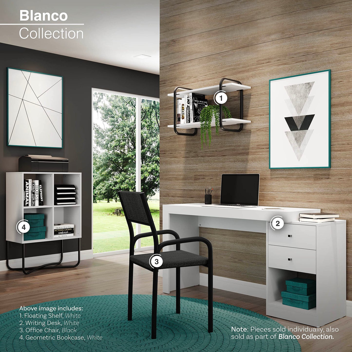 Expandable Desk with Storage Drawers & Open Shelf - Expands from 47 Inch to 57 Inch - White Computer Desk with Printer Space - Modern Home Office Table with Drawers - Techni Mobili Blanco Collection