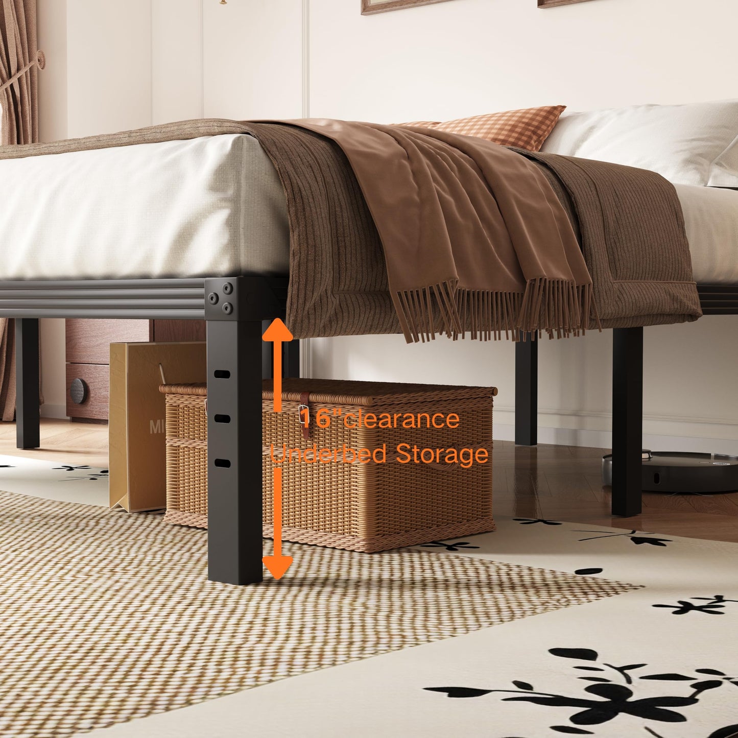 Neslime 18 Inch Full Size Bed Frame No Box Spring Needed, Heavy Duty Metal Platform Bed Frame Full for Heavy People, Easy Assembly, Noise Free, Black