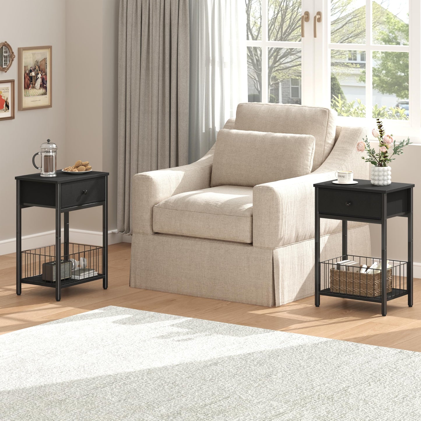 VAFEKOL Small nightstand, Bed Side Tables Bedroom, Black Side Table, end Table with Drawer, one Drawer nightstand, Black end Table LNT0061BK