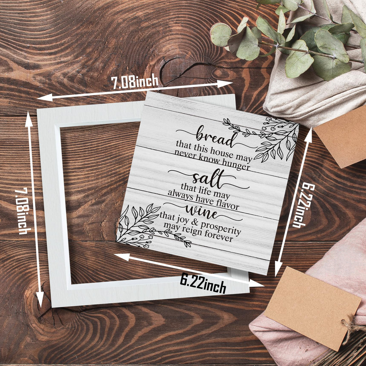 YSFUYZCT Bread Salt Wine Farmhouse Kitchen Signs Decor, Housewarming Gifts New Home, New Home House Gifts, Rustic Farmhouse Wood Frame Signs for Kitchen Dining Room