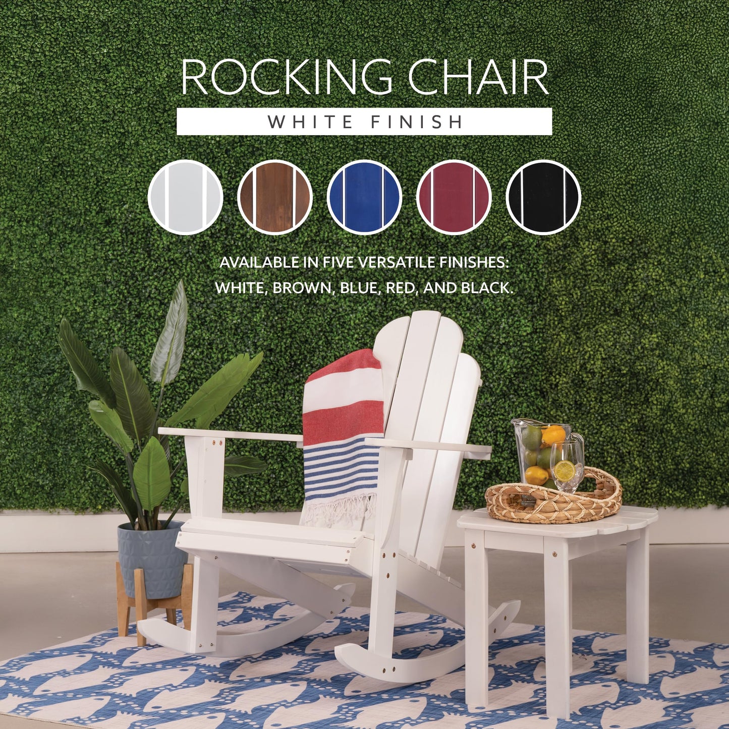 Jayde White Wooden Outdoor Adirondack Rocking Chair by Linon