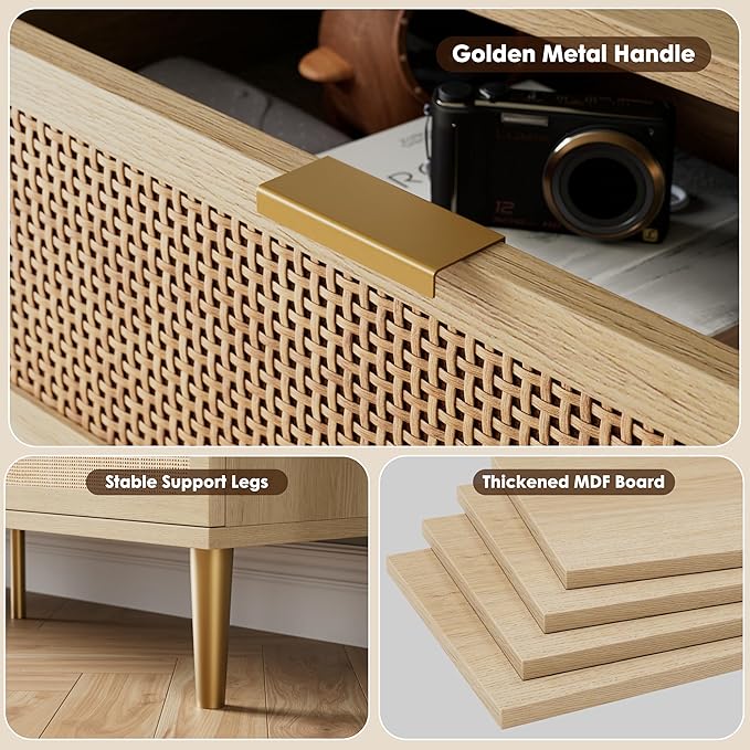 GarveeHome Rattan 9 Drawer Dressers