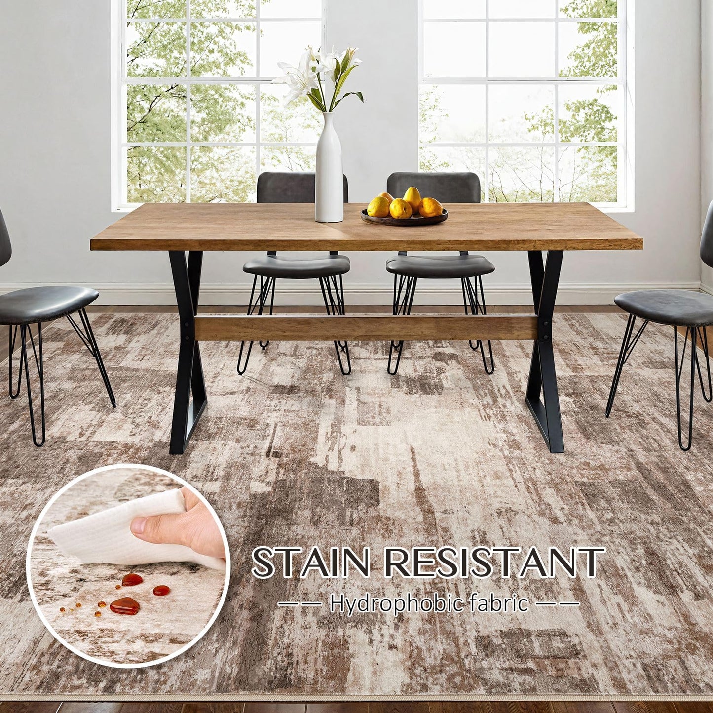 kakania 6x9 Washable Area Rug - Abstract Soft Non-Slip Modern Low-Pile Carpet for Living Room Bedroom Office Dorm, Kid Pet Safe Robot Vacuum Friendly - Brown