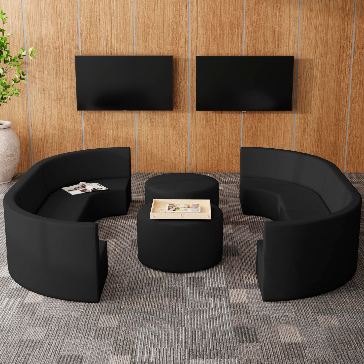 Factory Direct Partners FDP Pro Series Tallback Chair Set, 12" Height Collaborative Commercial Furniture for Hotel Lobby, Office, School, Restaurant, Library, Waiting Room (3-Piece) - Black