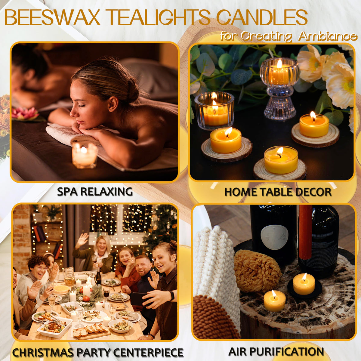 48 Packs Beeswax Tealight Candles, 100% Pure Beeswax Candles | 4-Hour Extended Burn Time | Natural Beeswax Tea Candle in Clear Cup, Perfect for Home Decor,Air Purification,Fragrance