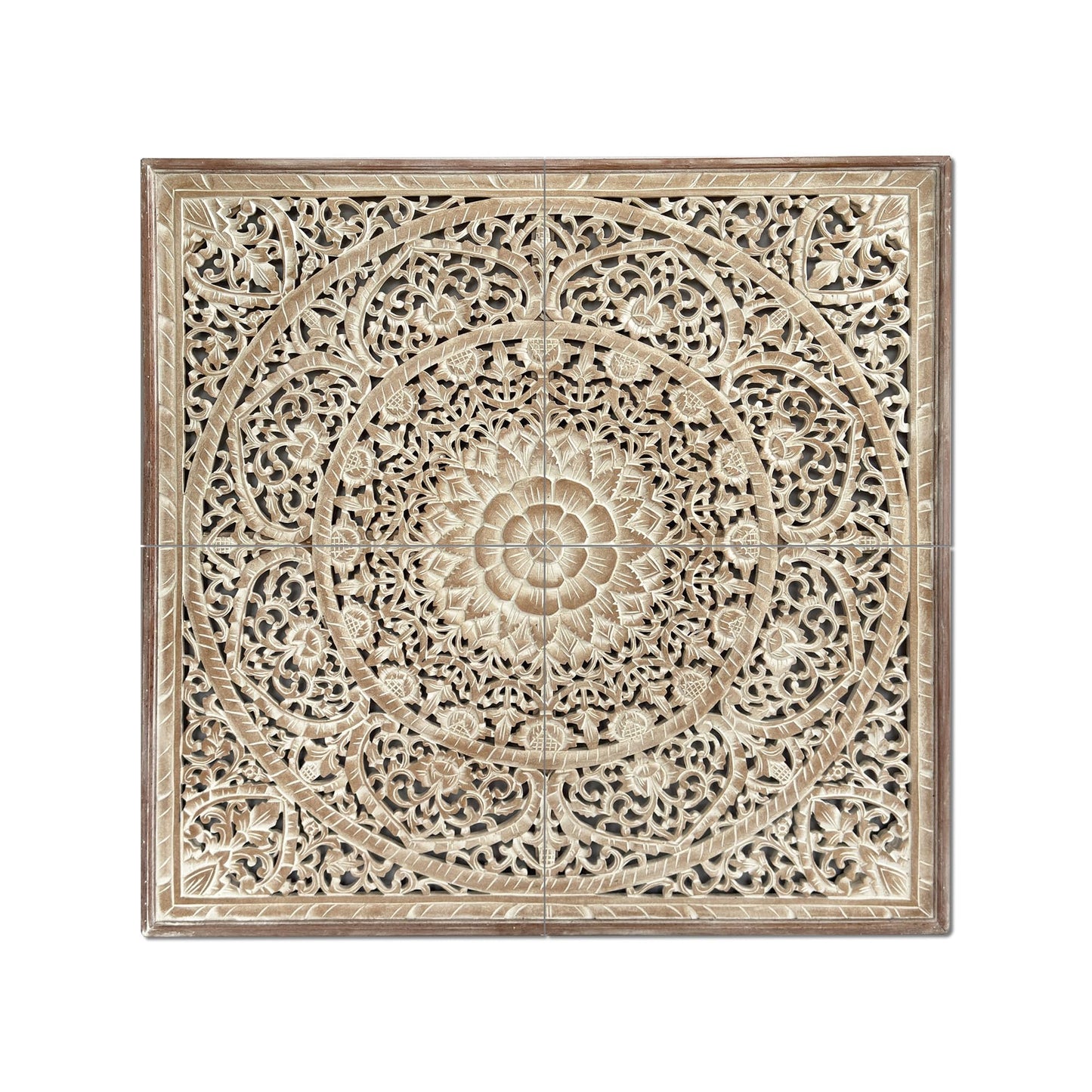 KultureDeco Manusa Antic Custom Engraved Wood Headboard Panels, Personalized Hand Carved Mandala Boho Bedroom Wall Decor, King or Queen, Hardware Included