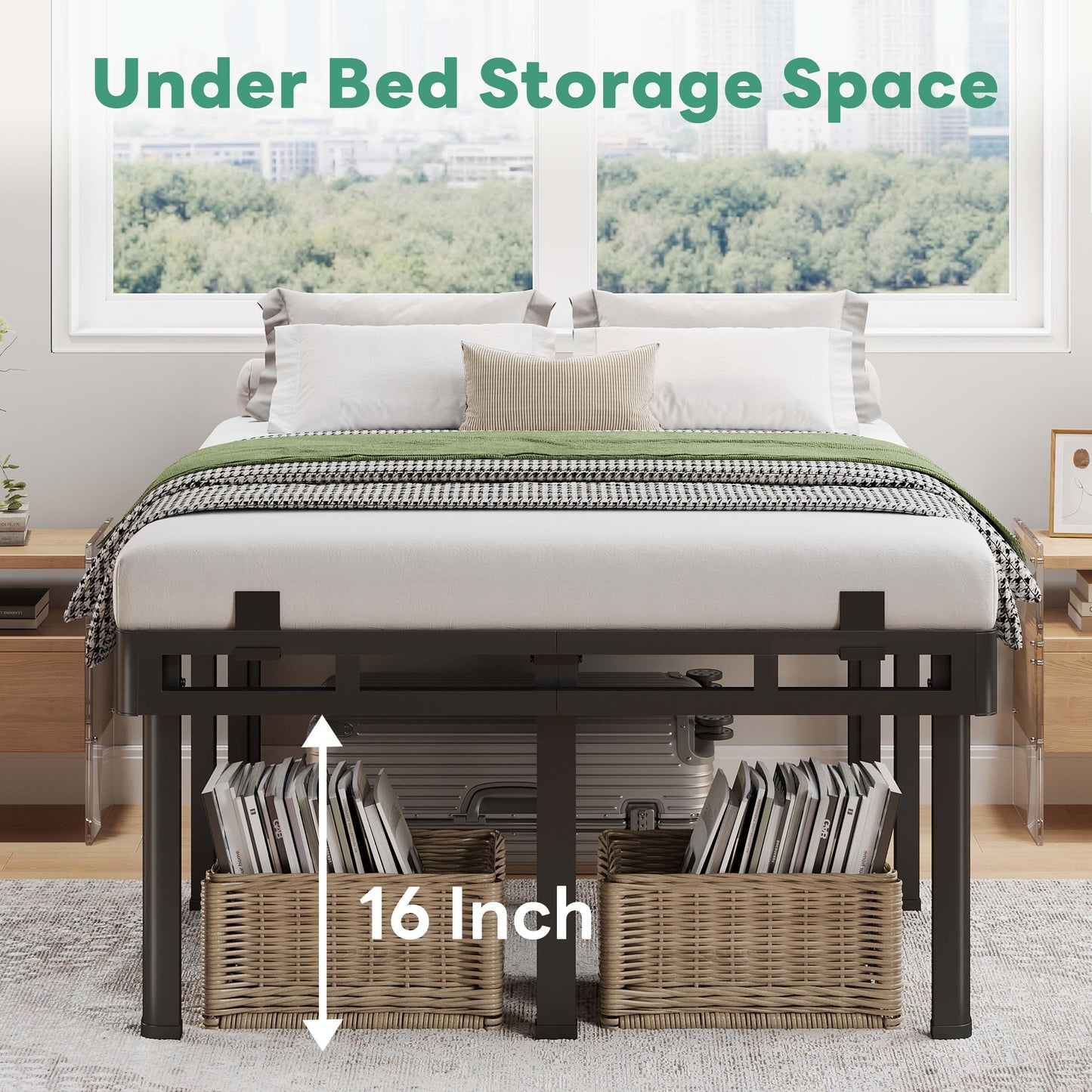 Superay Full Bed Frame, 20 inch Metal Bed Frame & Box Spring 2 in 1 Platform with Rounded Legs, Double Layer Bed Frame with Matress Gasket & headboard Adapter, Support Up to 4000lbs