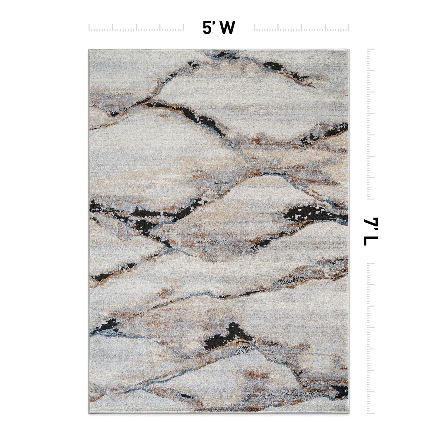 Rugshop Contemporary Gray Striated Area Rug Durable, Kid & Pet Friendly 5' x 7' Ideal for Under Coffee Tables, Dining Sets, or Home Offices