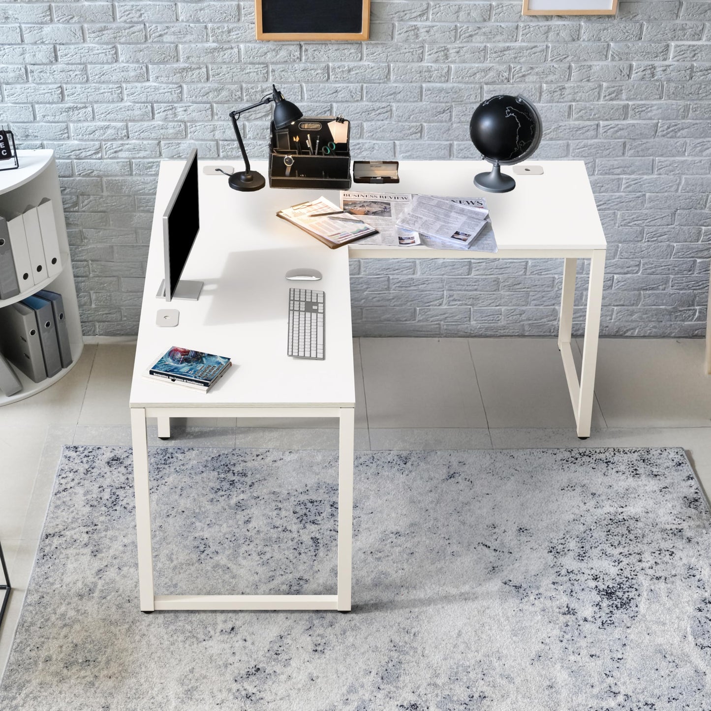 SHW 55 x 60 Inches Commercial-Grade L-Shape Corner Office Computer Desk, White