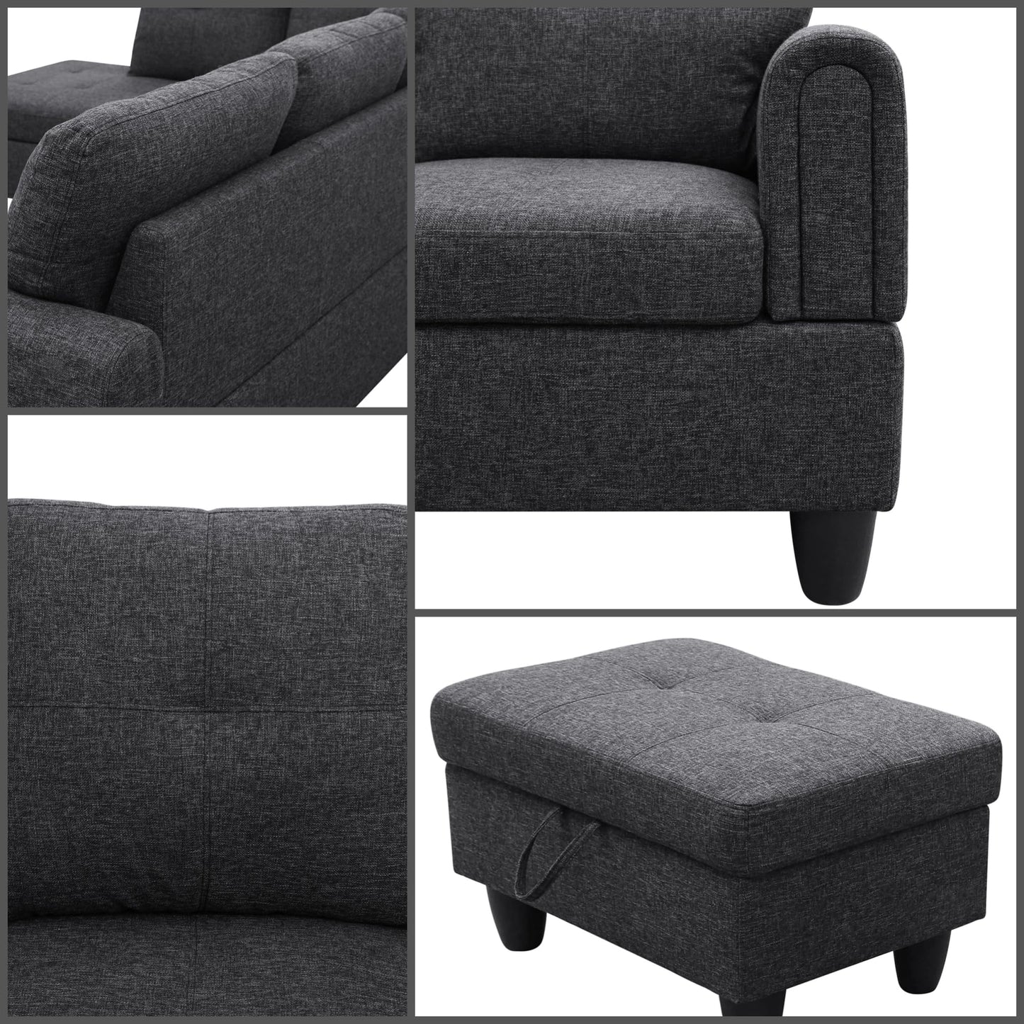 Trygoal 97" L Shaped Couch Sectional Couches with Chaise and Storage Ottoman, 3 Pieces Modular Convertible Sofa for Living Room Furniture Sets and Small Apartment, Black Grey