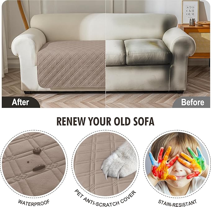 Genina Waterproof Couch Cover, Washable Anti-Slip 86.6 inch Sofa Covers