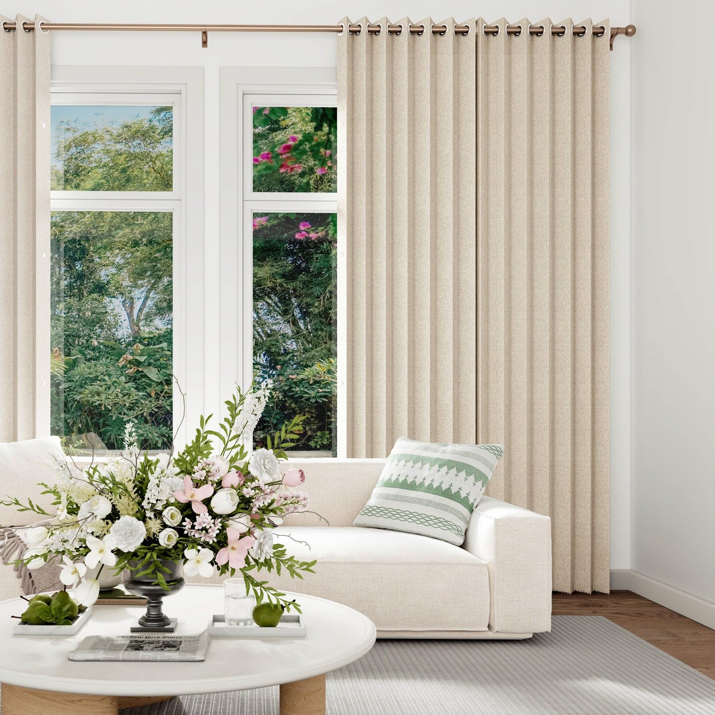 HMYI Faux Linen 100% Blackout Curtains 96 Inches Long, Approximate Pinch Pleated Look Thermal Insulated Drapes for Master Bedroom Living Room, 1 Panel, W52 x L96, Sand