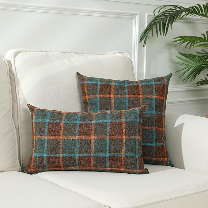 Stellhome Burlap Throw Pillow Covers Square Solid Linen Decorative Cushion