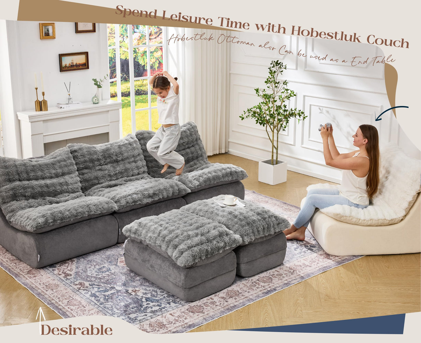 Hobestluk Sofa Couch Foam Sofa for Small Spaces Comfy Sofas with footrest Couch Recliner Small Sofas for Living Room, Bedroom, Apartment (Grey)