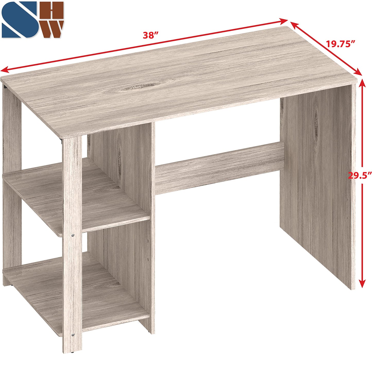 SHW 38-Inch Home Office Computer Desk with Shelves, Maple
