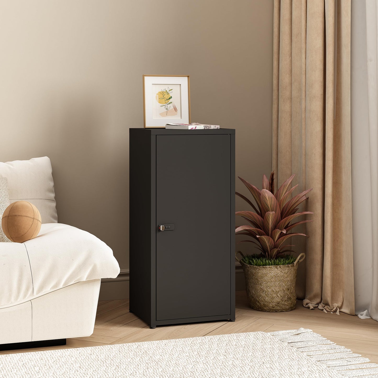 MIOCASA Metal Storage Cabinet with Lock, 3 Adjustable Shelves Single Door Steel Locker for Home, Office & Garage (Black)