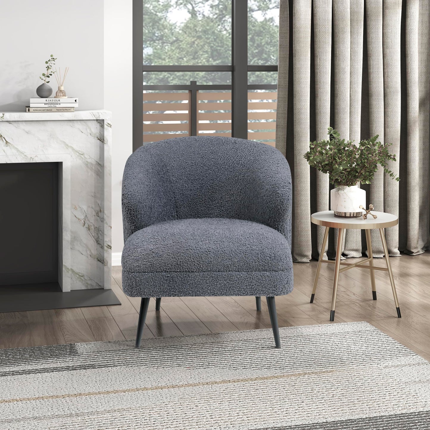 Lexicon Modern Accent Chair, Boucle Fabric Upholstered Single Sofa Chair with Curved Back for Living Room/Bedroom/Office/Apartment, Dark Gray