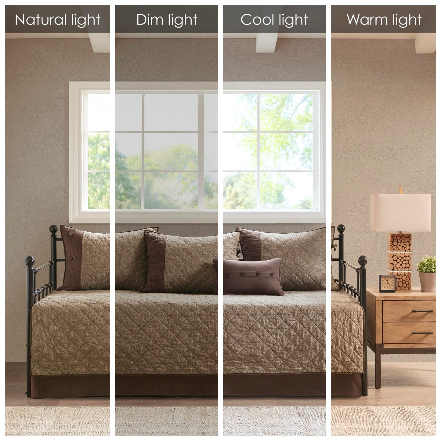 Madison Park Daybed Cover Set - Trendy Design, All Season Luxury Bedding with Bedskirt, Matching Shams, Decorative Pillow, Diamond Quilted Faux Suede Reversible Brown 75"x39" 6 Piece