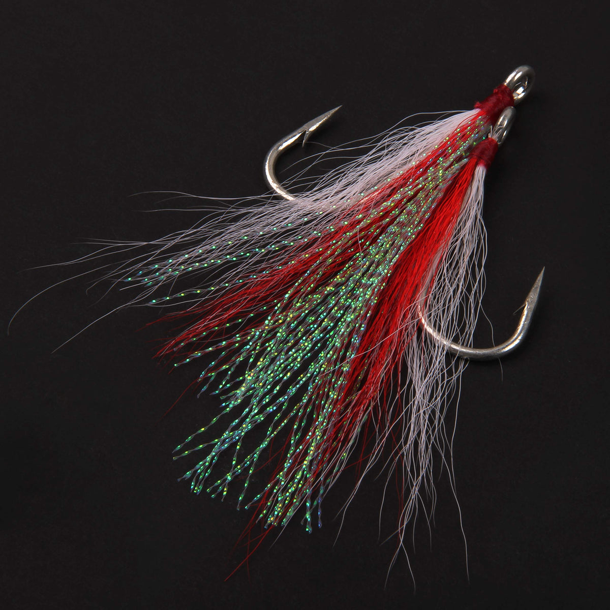 Bucktail Teasers Fishing Hooks Saltwater Flounder Rig Bucktail Mylar Teasers Inserted Stainless Steel Fishing Teaser Hooks for Striped Bass Trout Catfish Cod Flounder Hi/Lo Rig Jigs Spoons Lures