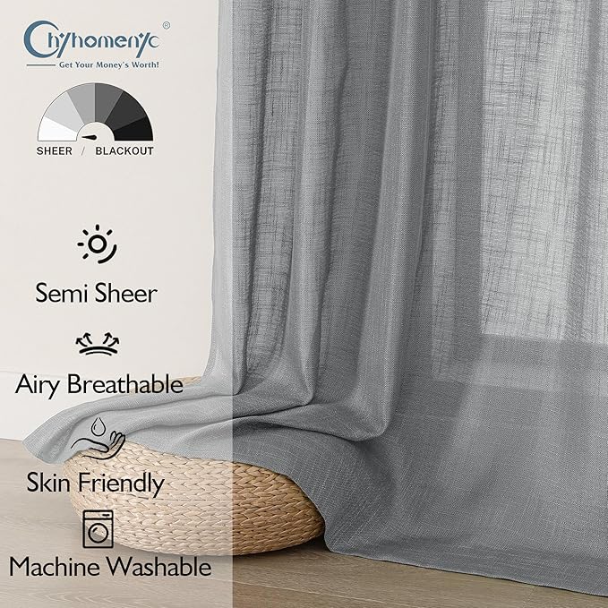 Chyhomenyc Extra Long Charcoal Grey Semi Sheer Curtains 108 Inches Long 2