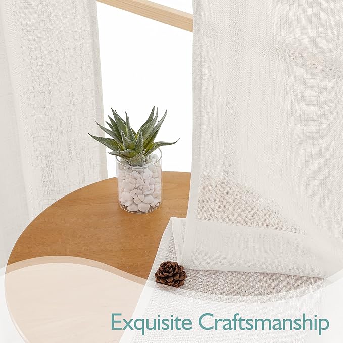 Chyhomenyc Extra Long Ivory Semi Sheer Curtains 120 Inches Long 2 Panels Set