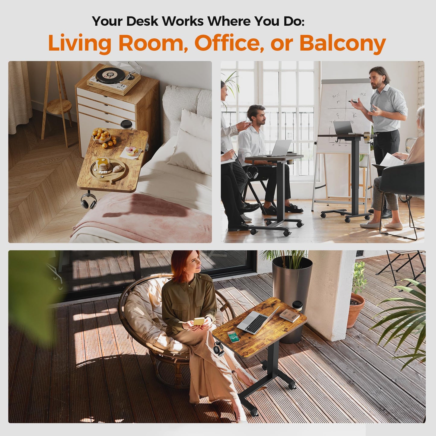 Agilestic Electric Standing Desk, 26 x 16 Inches Height Adjustable Desk, Sit Stand up for Work Office Home, Ergonomic Rising Computer Table with with Wheels, Rustic Brown