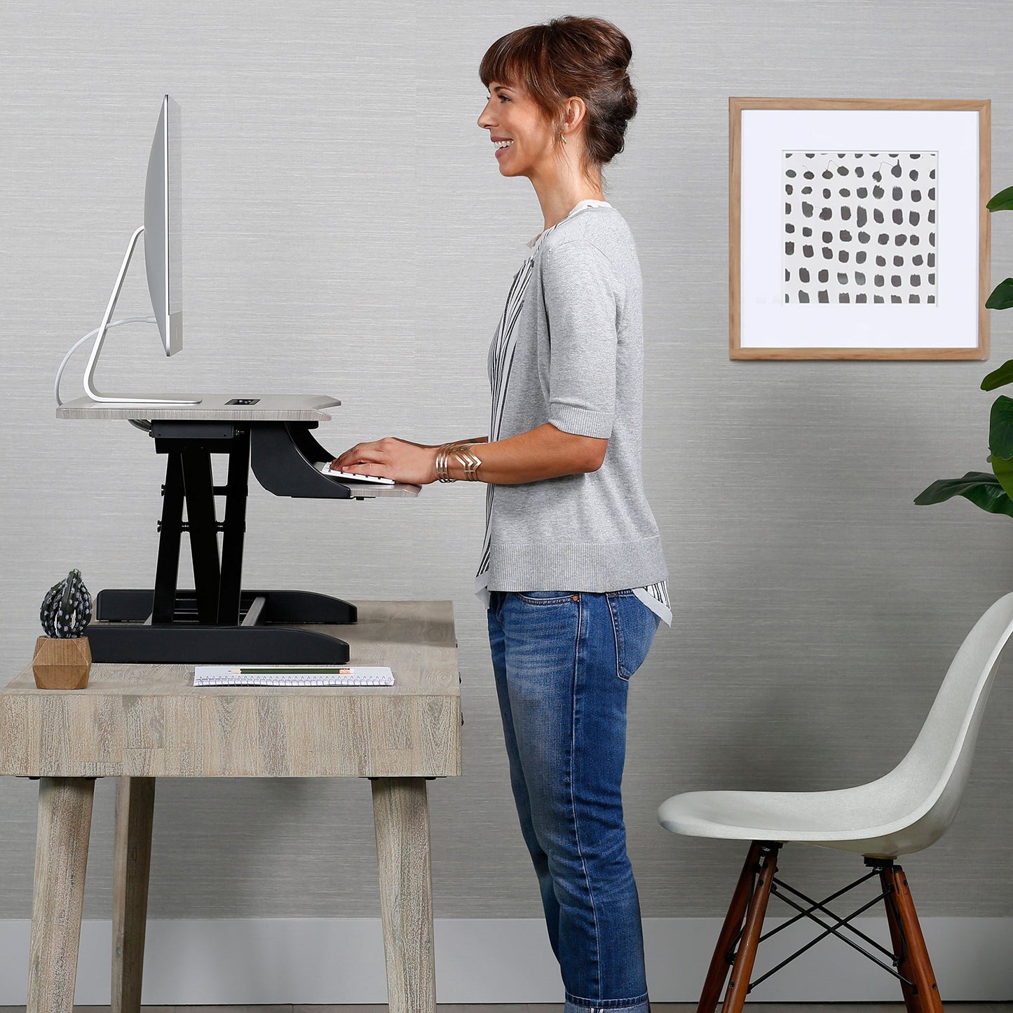 Ergotron – WorkFit-Z Mini Small Standing Desk Converter, Laptop Sit Stand Desk Riser for Tabletops and Home Office – 31 Inch Width, Grey Woodgrain