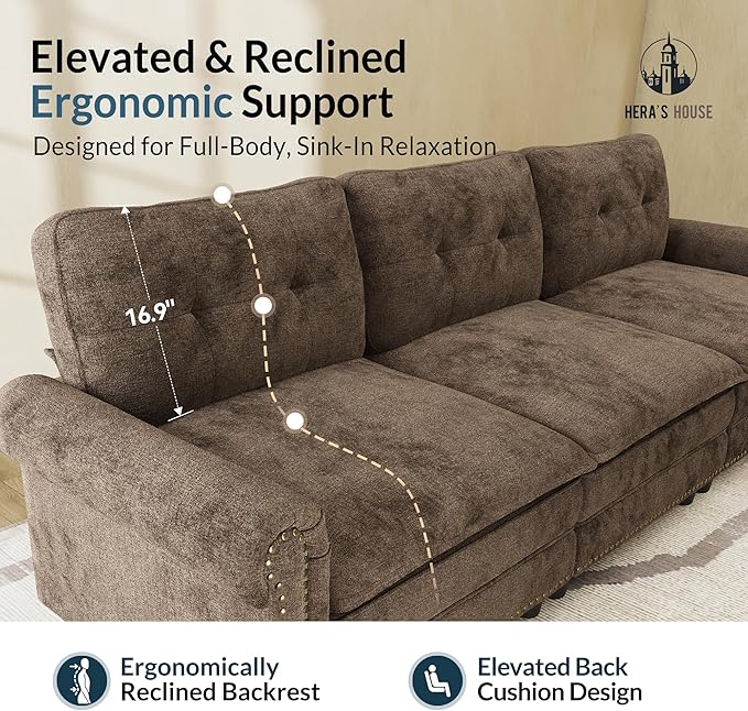HERA'S HOUSE 116.11" Mid-Century Modern Couch, Oversized Sectional Couch