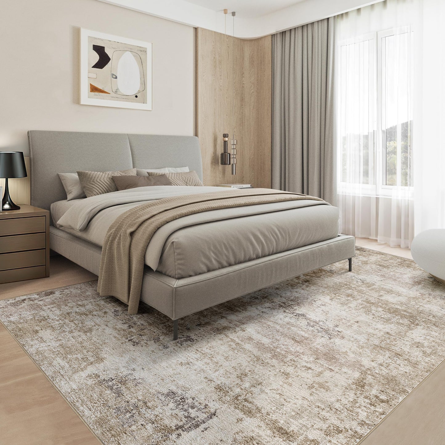 TARANCH Abstract 10x14 Area Rug: Machine Washable Non Slip Ultra Thin Low-Pile Carpet, Soft Stain Resistant for Living Dining Room Bedroom, Kid Pet Friendly, Robot Vacuum Compatible - Brown