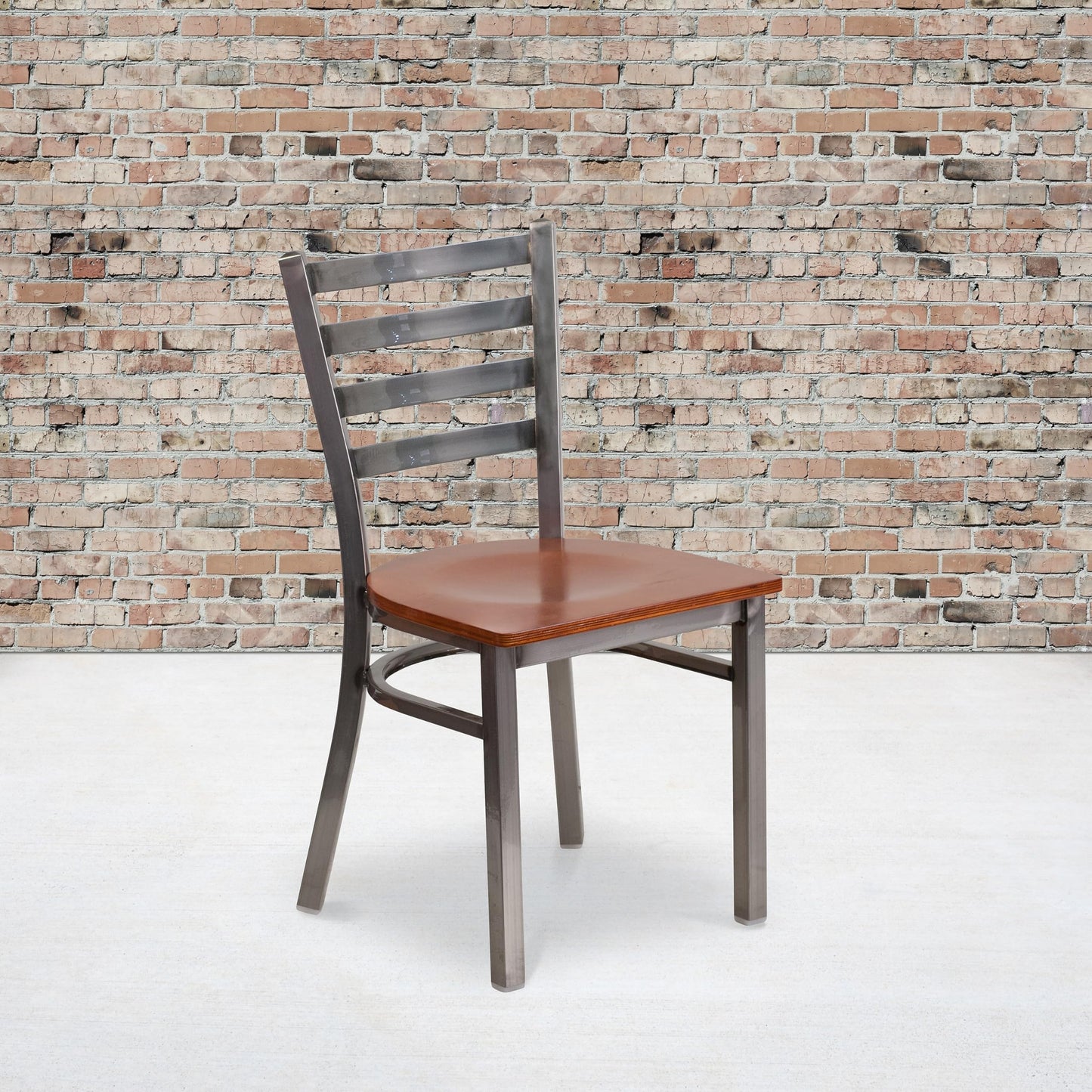 Flash Furniture HERCULES Series Clear Coated Ladder Back Metal Restaurant Chair - Cherry Wood Seat