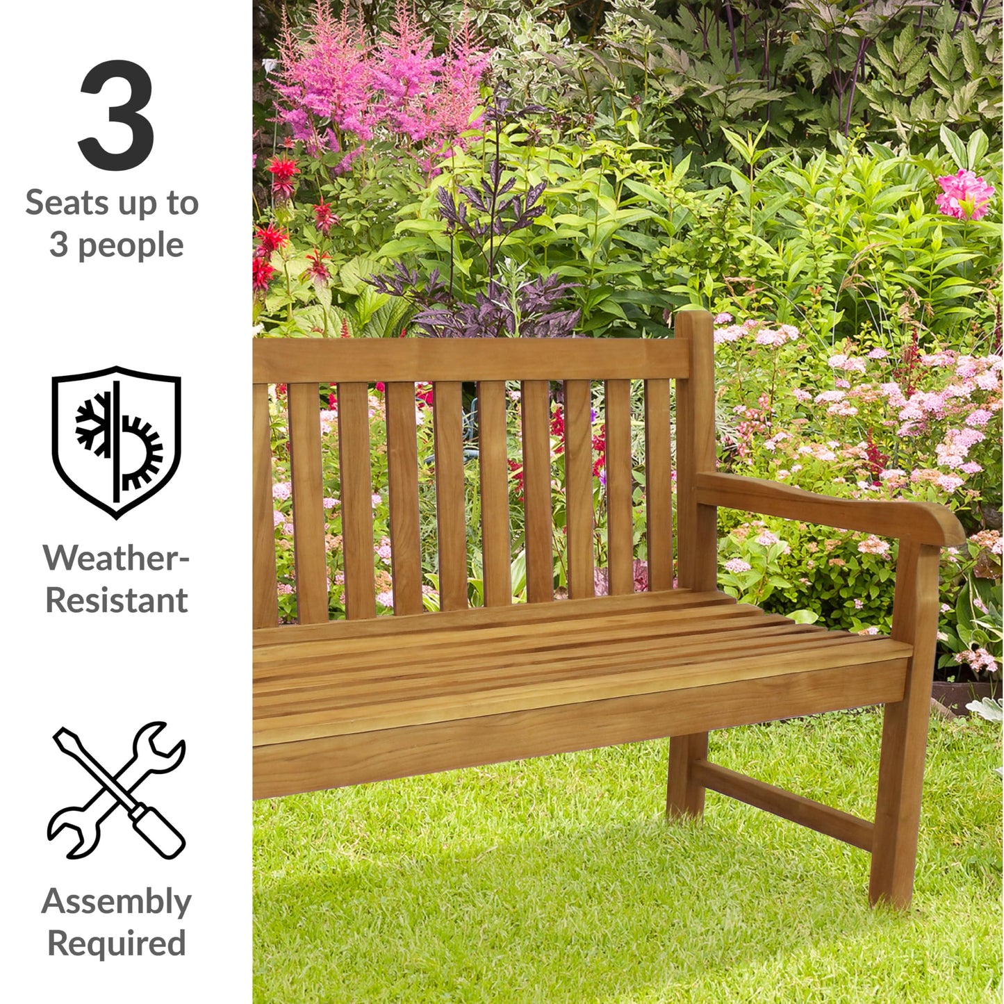 Sunnydaze Teak Mission Style 2-Person Outdoor Bench and Outdoor Coffee Table