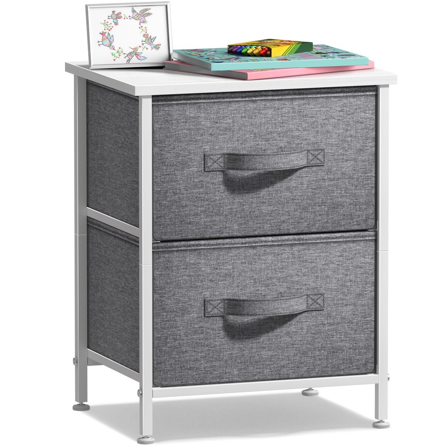 Sorbus Nightstand with 2 Drawers - Bedside Furniture End Table Night Stand with Steel Frame, Wood Top & Easy Pull Fabric Bins - Small Dresser & Chest for Home, Bedroom Accessories & Office