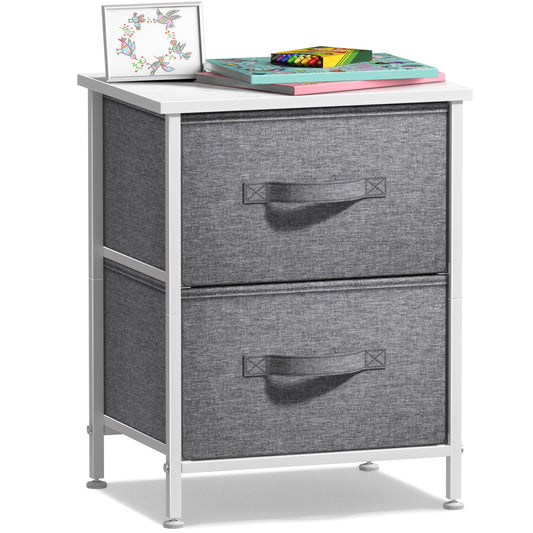 Sorbus Nightstand with 2 Drawers - Bedside Furniture End Table Night Stand with Steel Frame, Wood Top & Easy Pull Fabric Bins - Small Dresser & Chest for Home, Bedroom Accessories & Office