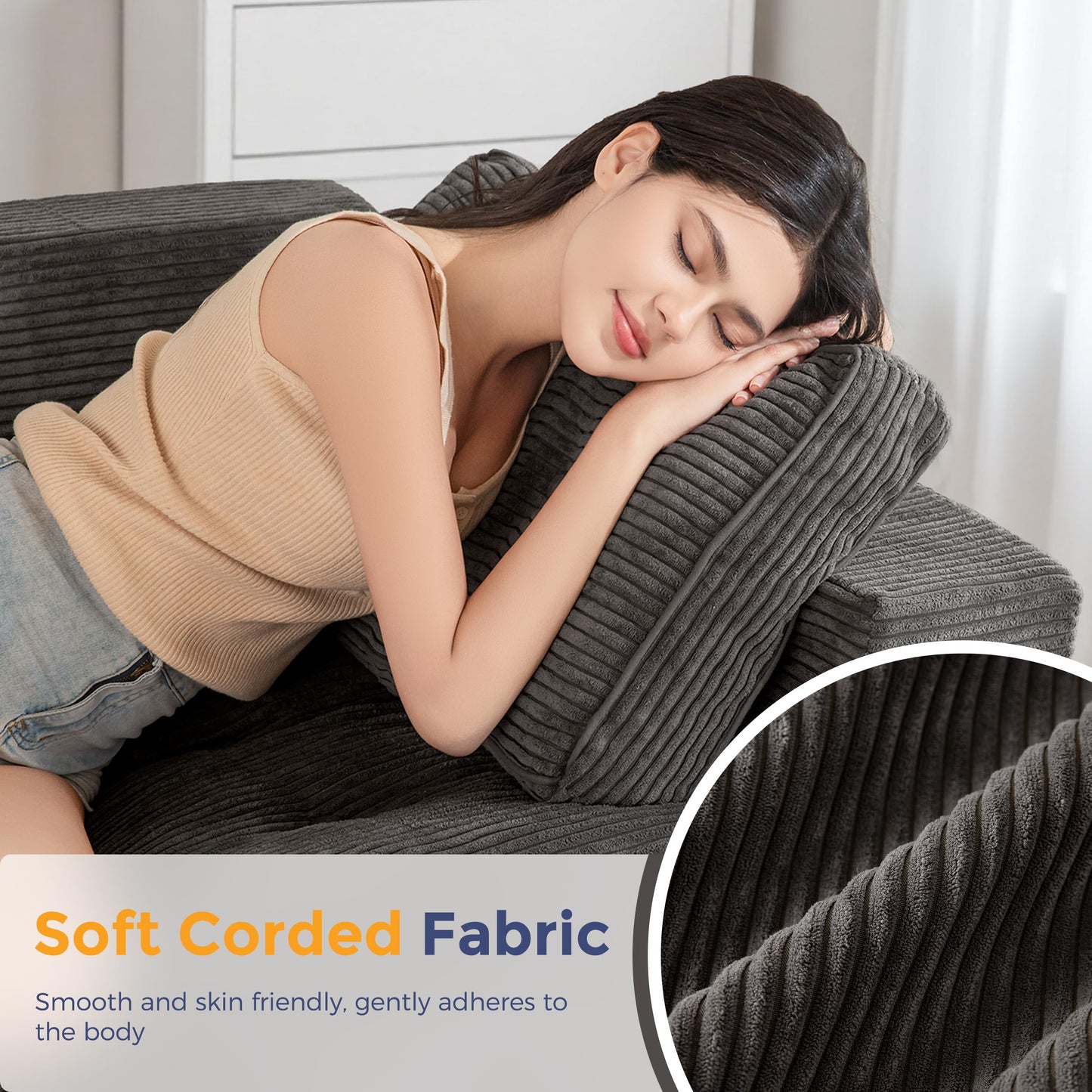 MAXYOYO Loveseat Sofa Couch, Upholstered Bean Bag Chair Cloud 2-Seat for Adults, Boneless Couch with Tufted Cushion & Pillows, Sofa in A Box, No Assembly Required, Dark Grey