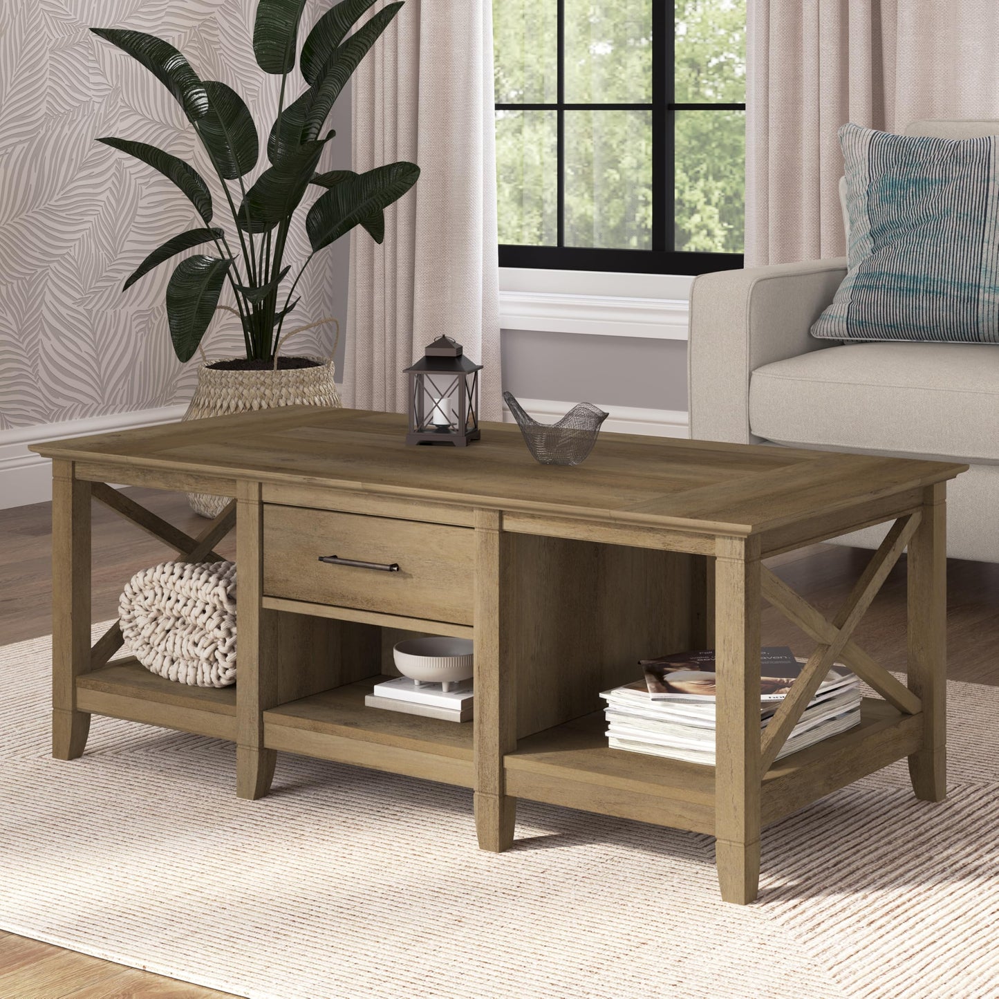 Bush Home Key West Coffee Table with Storage in Reclaimed Pine