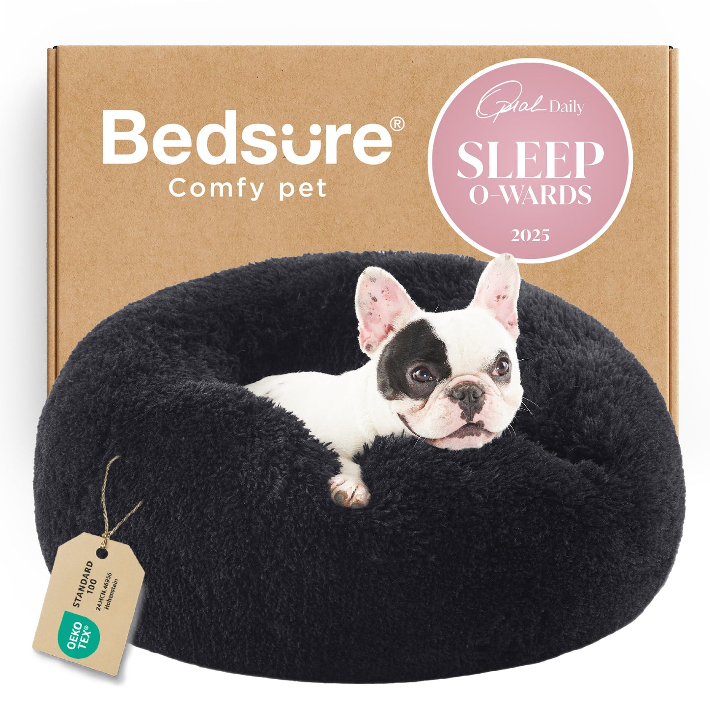 Bedsure Calming Dog Bed for Small Dogs - Donut Washable Small Pet Bed, 23 inches Anti-Slip Round Fluffy Plush Faux Fur Large Cat Bed, Fits up to 25 lbs Pets, Black