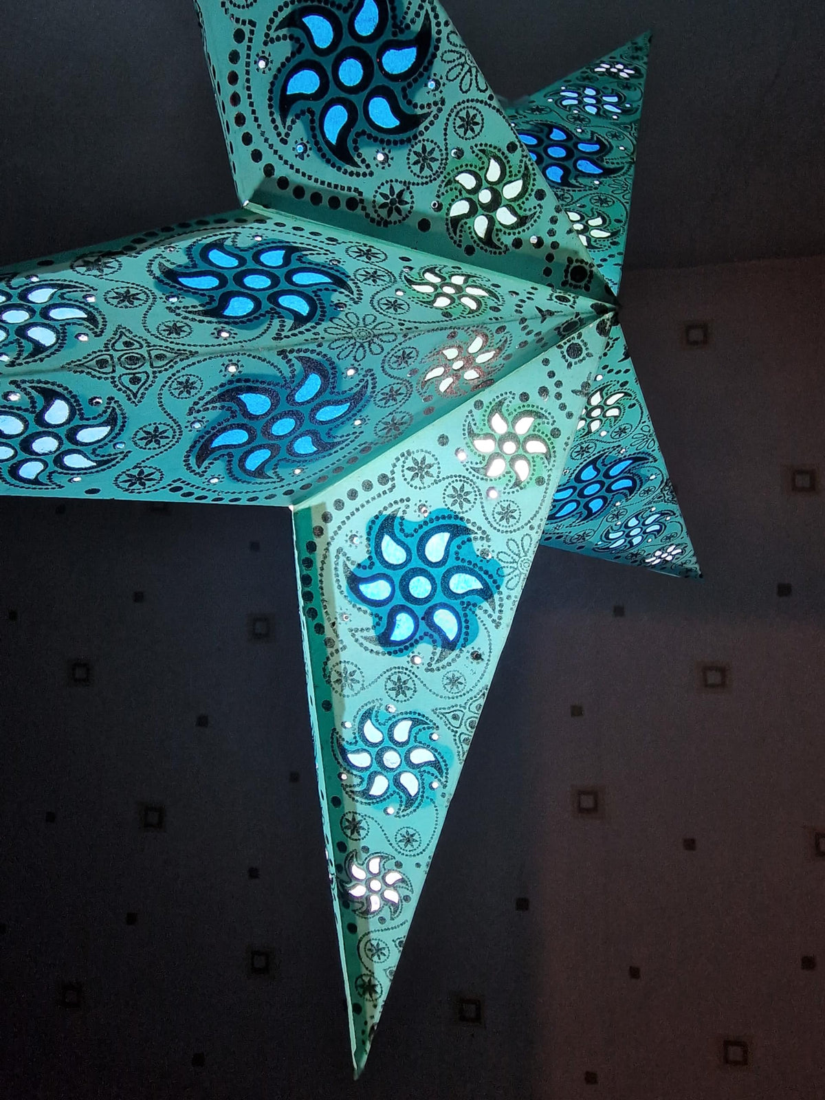Yepsio Paper Star Lantern Lampshade, 24 inch, Hanging Decorations for Christmas, Wedding, Home, Party (Turquoise)