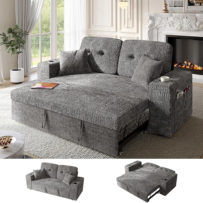 63 Inch Sleeper Sofa Bed, 3 in 1 Pull Out Couch Bed