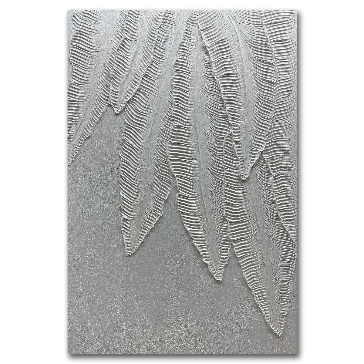 Art8YuQi Paintings - Contemporary Abstract Art leaf Oil Painting On Canvas Texture 3D White Painting Plantain Handmade Artwork Picture Canvas Wall Art Modern Home Decor living room Ready to Hang 24x36inch (36x24 inch) (AQ053, 24X36 inch)