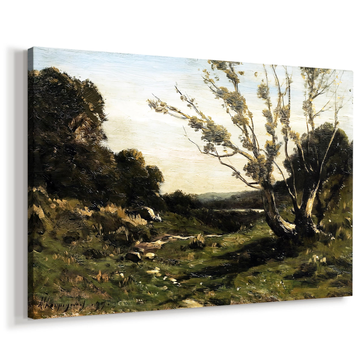 Renditions Gallery Wall Art For Home Decor Peaceful Morning in the Nievre by Henri Harpignies Canvas Wall Decorations for Kitchen Bedroom Lounge - 60" L x 40" W LT630