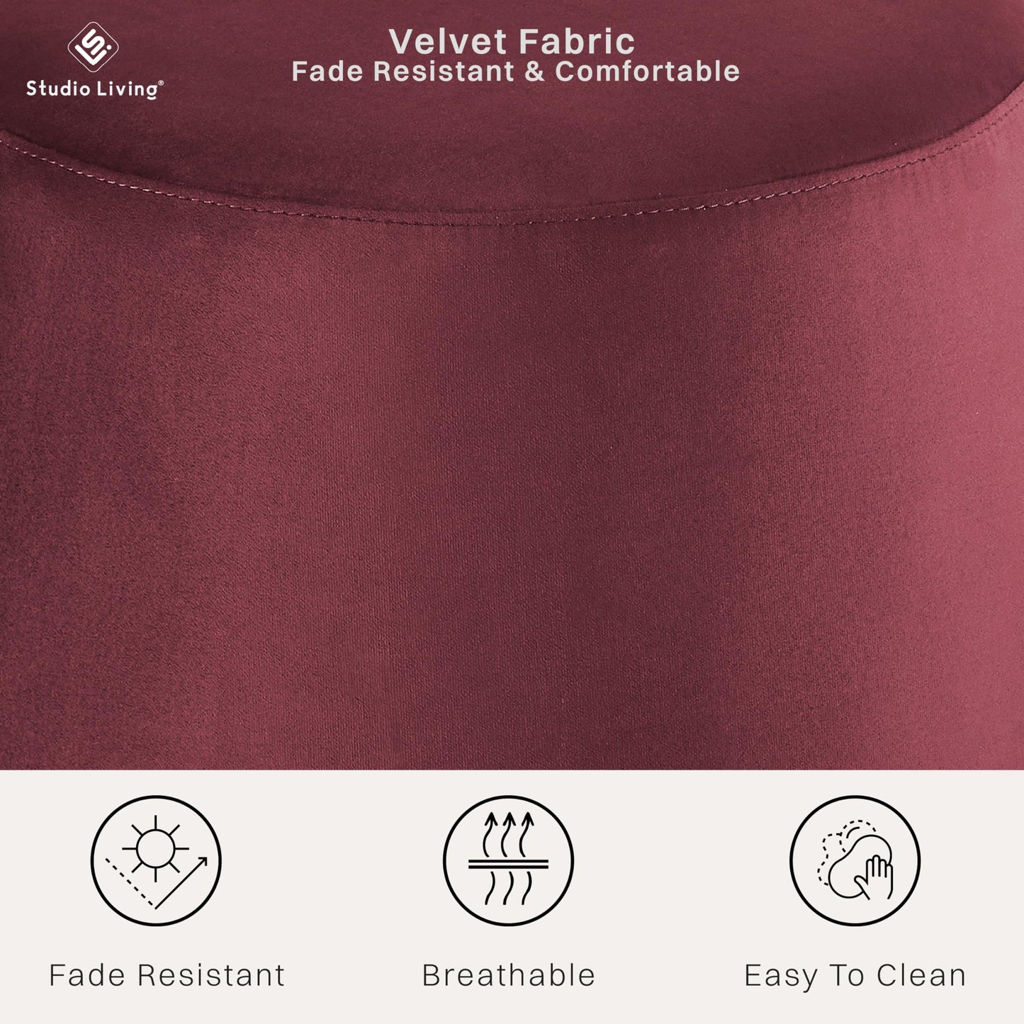 Studio Living® 24” Waverly Ottoman Round Faux Leather Bench, Stationary Ottomans, Backless Chair, Footrest for Living Room, Footstool Office, Bedroom, Padded Seat, Plum