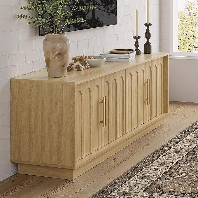 FORTUNETEC TV Stand for 75 Inch TV, Mid Century Modern TV Stand
