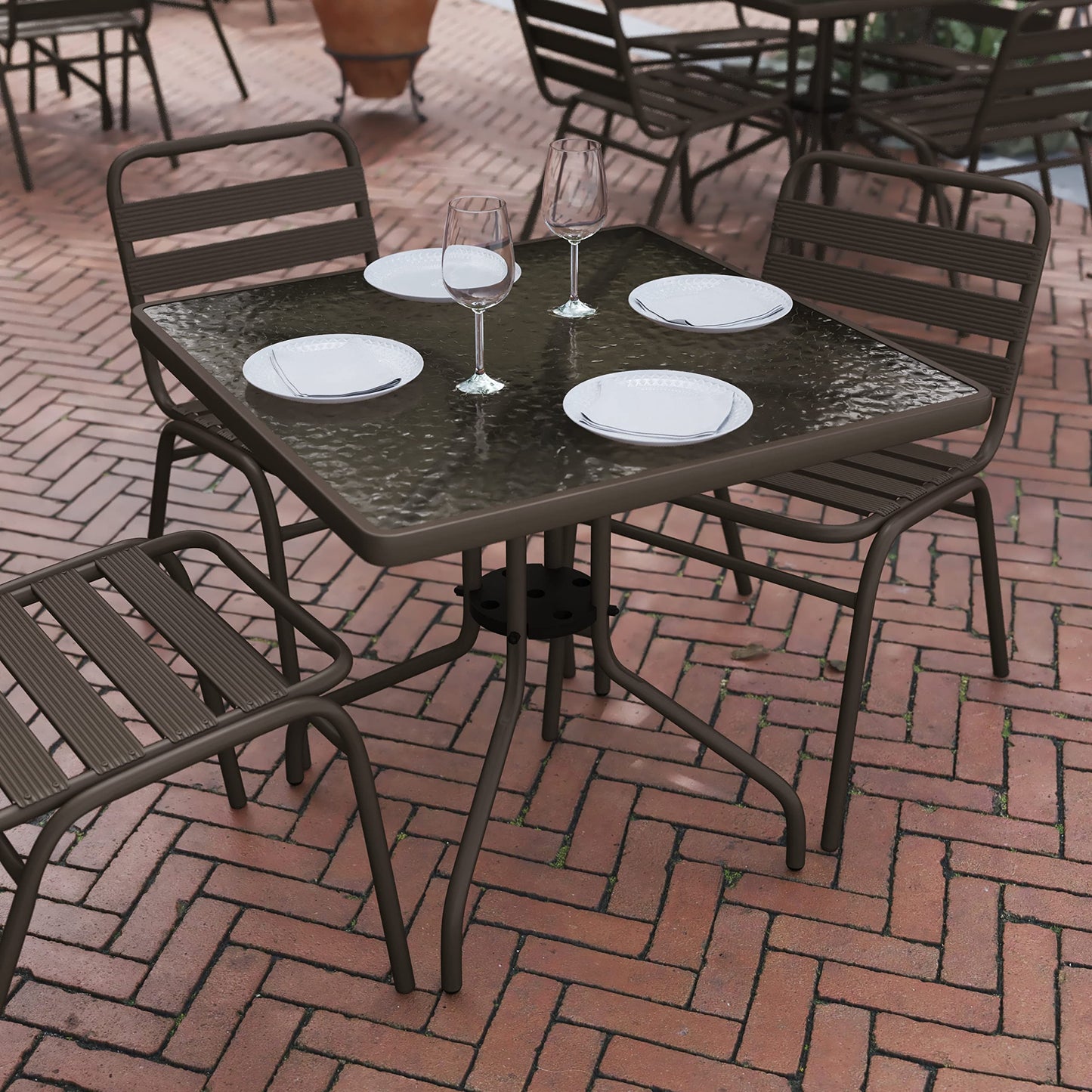 Flash Furniture Barker 31.5'' Square Tempered Glass Metal Table, Bronze