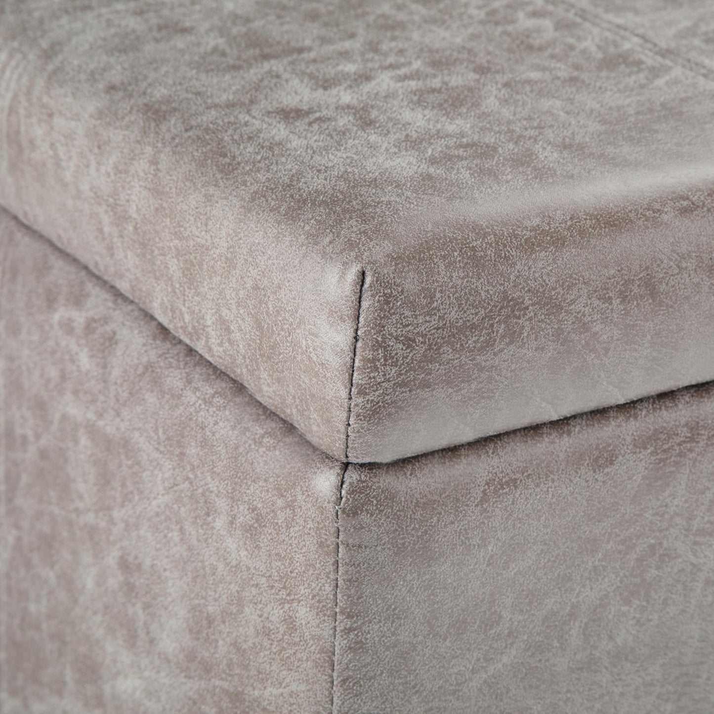 SIMPLIHOME Dover Storage Ottoman Bench - 36 inch Wide Upholstered Vegan Leather Rectangular Lift-Top Ottoman in Distressed Grey Taupe, Contemporary Bench for Living Room with Safety Hinges