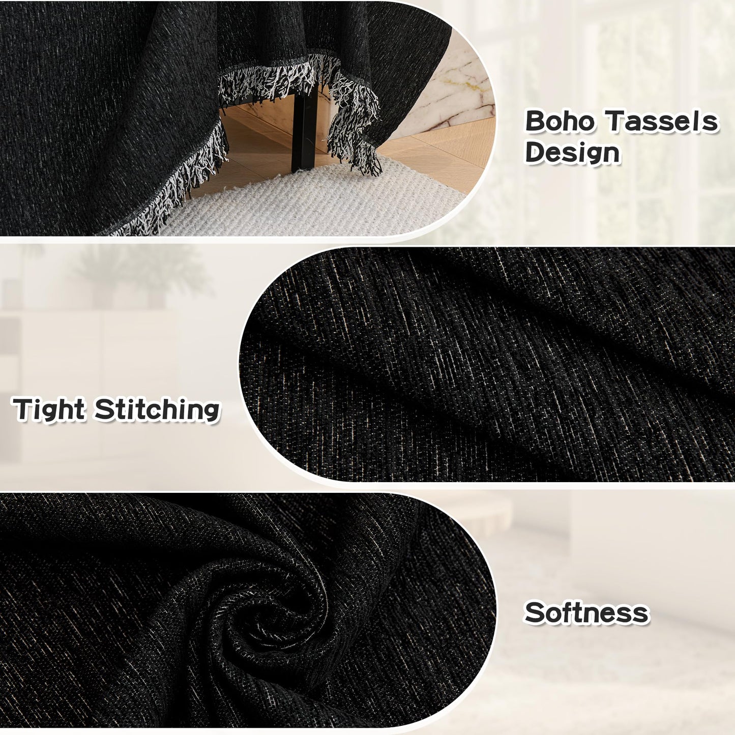 MYSKY HOME Couch Cover for Sectional Sofa, 2 Pieces Chenille Couch Covers for L Shape Sofa Cover, Furniture Protector for Pets, Kids, Sofa Slipcover for 3-4 Cushion Couch (71"x118"+91"x134", Black)