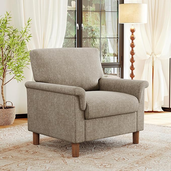 Mid Century Modern Accent Chair, Chenille Comfy Living Room Arm Chairs